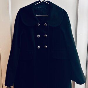 French Connection Wool Cashmere Coat – Black Swing Coat with Statement Buttons (